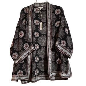 Max Studio Floral Kimono Jacket, Black/Pink, Size S, NWT, 29" Length